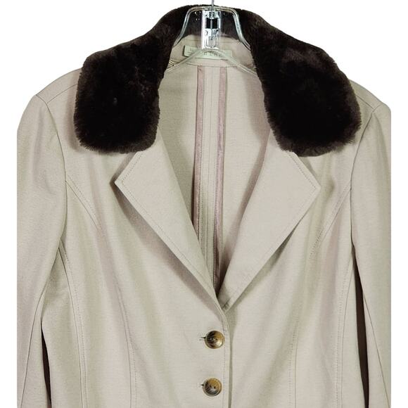 Anthropologie Hinge Riding Jacket Sz M Taupe Peplum Removable Faux Fur Collar - Picture 5 of 11